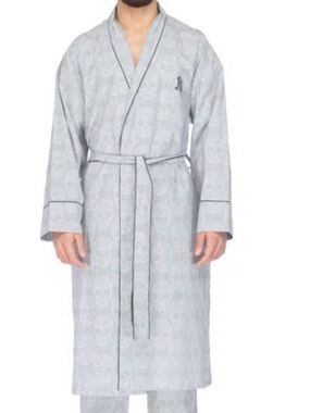 Robert Graham Light Gray Men's Robe with Skull Pattern NWT L/XL 100%cotton
